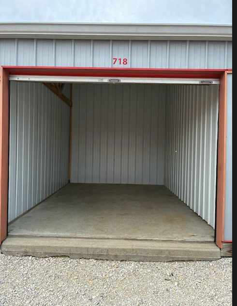 Interior of a clean, empty drive-up storage unit